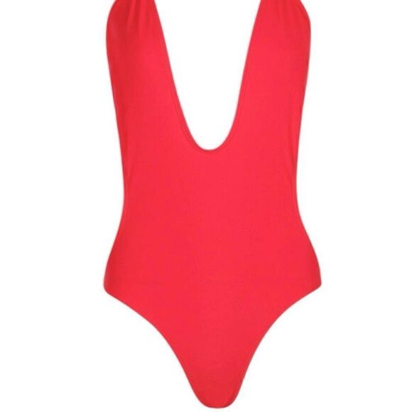 NEW! BOOHOO KOS DEEP PLUNGE SWIMSUIT RED SIZE 6 - Picture 4 of 10